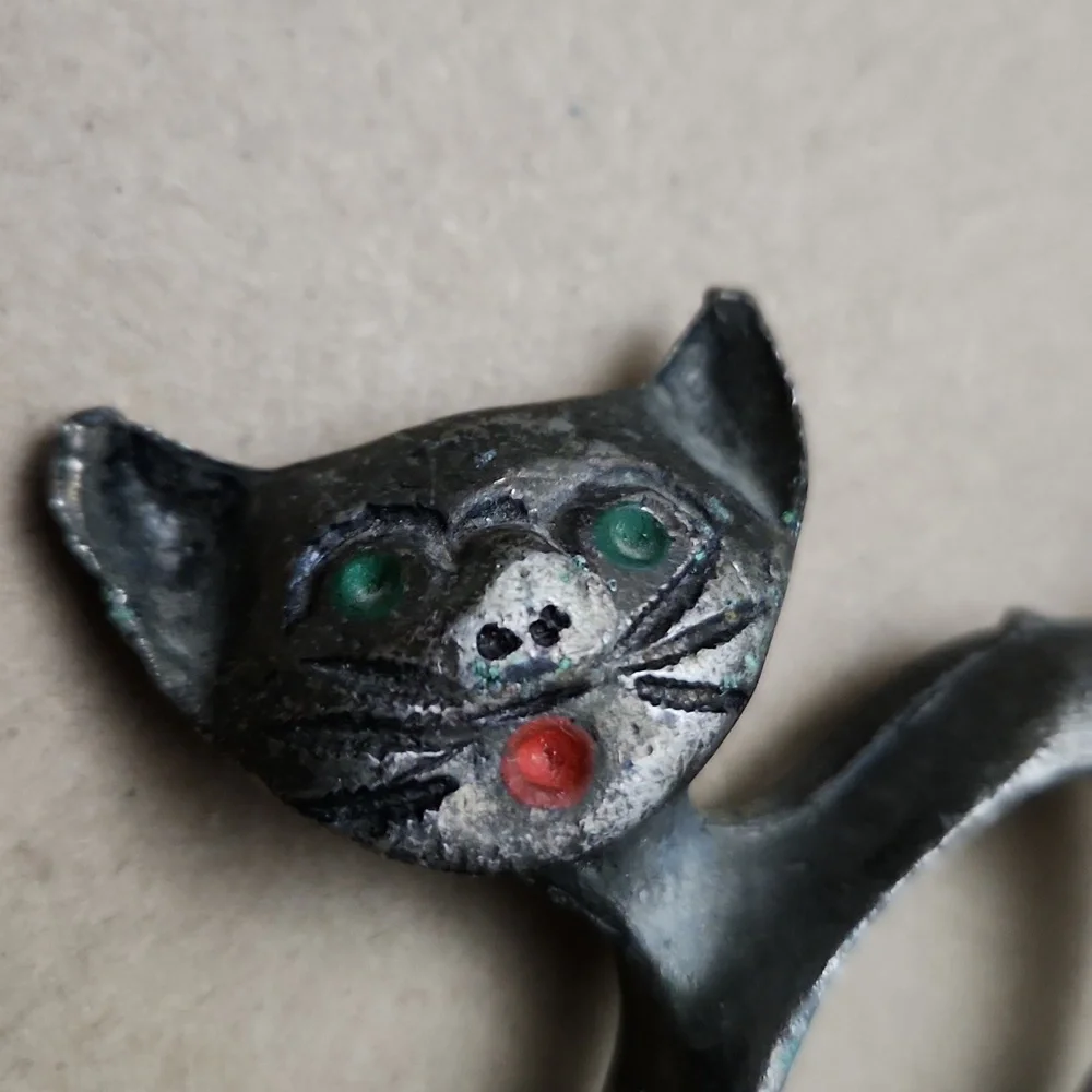 Vintage Patina Metal Dog Figurine & Cat Ring Holder Accent Decor Collectible